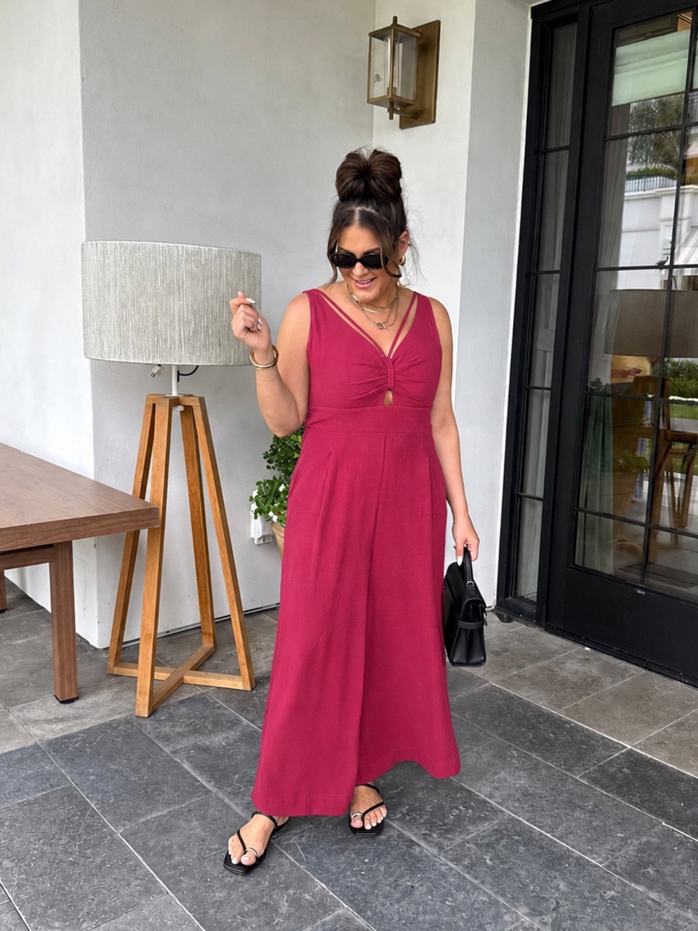 ANRABESS Wide Leg Linen Jumpsuit